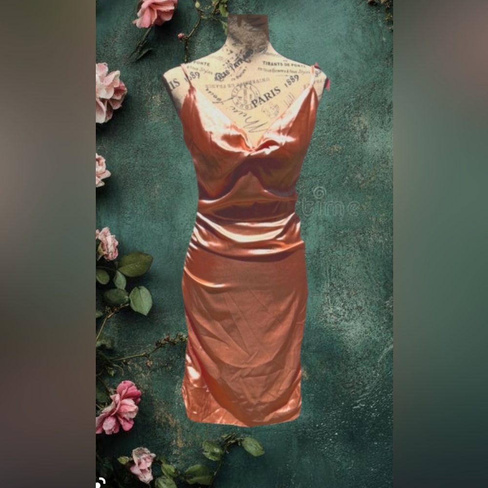 Satin Slip Dress in Copper Pink